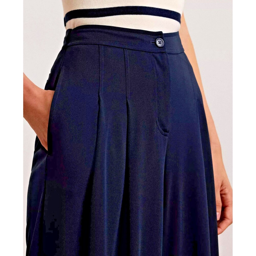 Lauren Ralph Lauren Women's Pleated Stretch Jersey Wide-Leg Pants Navy Blue 8 - Picture 4 of 12